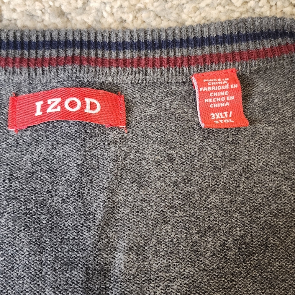 Izod Mens Gray V-Neck Sweater Vest 3XLT - Picture 3 of 5